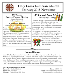 Holy Cross Lutheran Church February 2018 Newsletter
