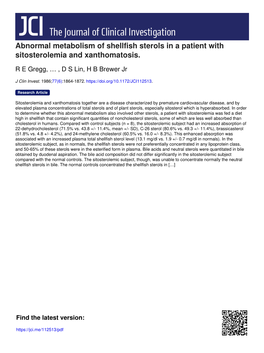 Abnormal Metabolism of Shellfish Sterols in a Patient with Sitosterolemia and Xanthomatosis
