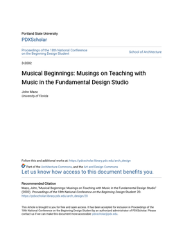 Musical Beginnings: Musings on Teaching with Music in the Fundamental Design Studio