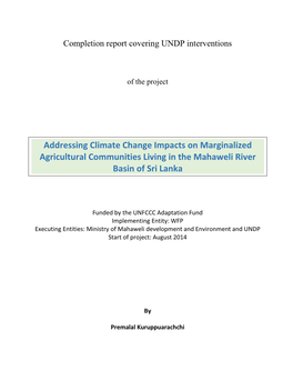 Addressing Climate Change Impacts on Marginalized Agricultural Communities Living in the Mahaweli River Basin of Sri Lanka