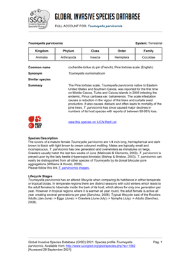 Toumeyella Parvicornis Global Invasive Species Database (GISD)