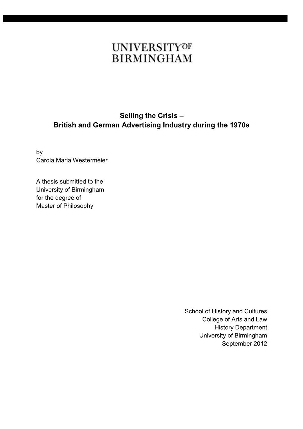 Selling the Crisis: British and German Advertising Industry During the 1970S