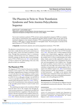 The Placenta in Twin-To-Twin Transfusion Syndrome and Twin Anemia Polycythemia Sequence