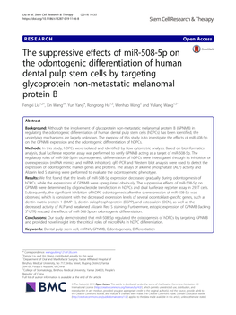 The Suppressive Effects of Mir-508-5P on the Odontogenic