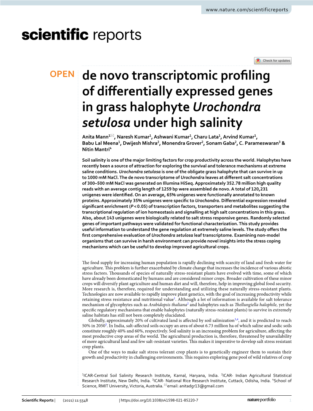 De Novo Transcriptomic Profiling of Differentially Expressed Genes In