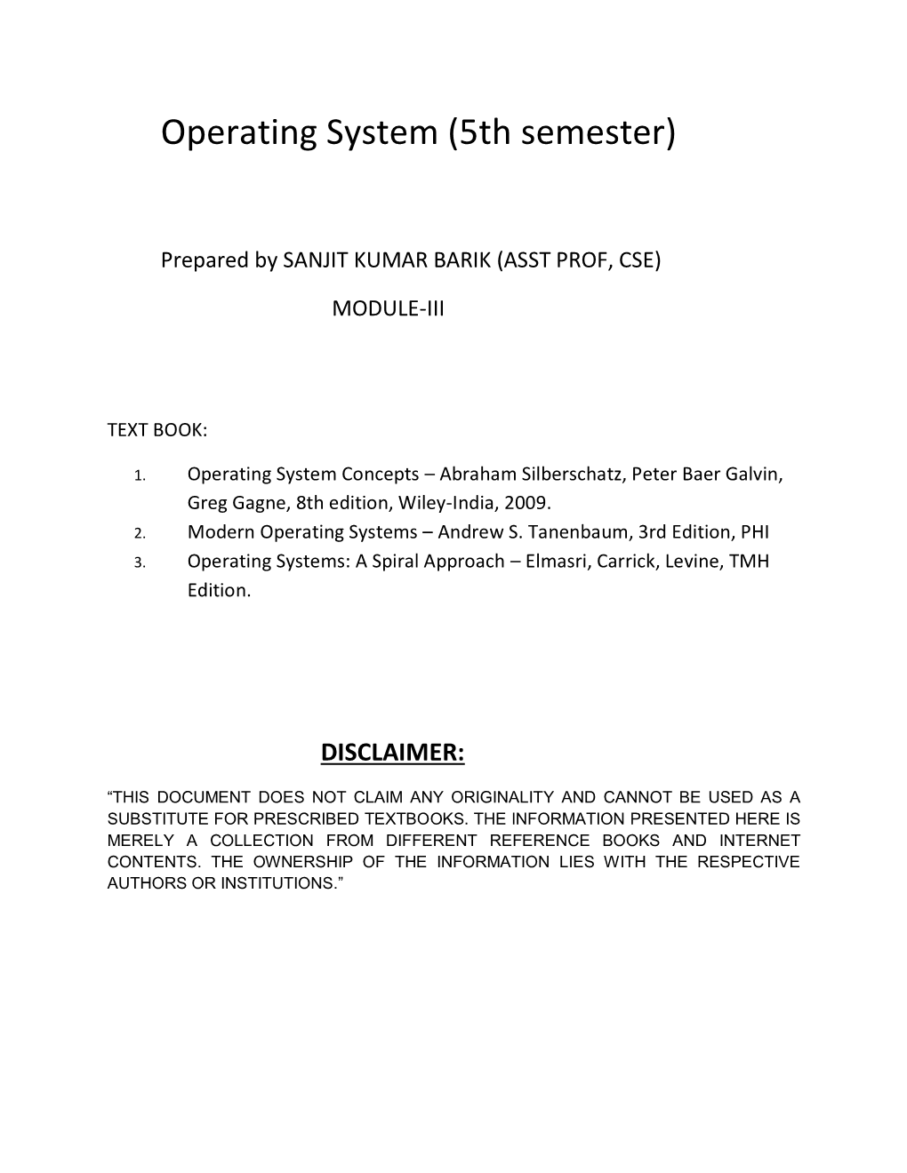 Operating System (5Th Semester)