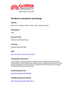 Foodborne Anisakiasis and Allergy