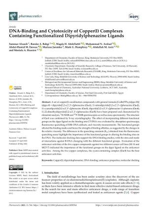 DNA-Binding and Cytotoxicity of Copper(I) Complexes Containing Functionalized Dipyridylphenazine Ligands