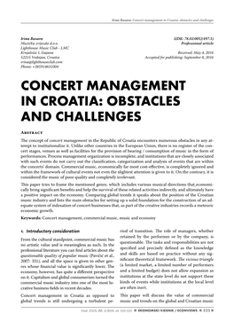 Concert Management in Croatia: Obstacles and Challenges