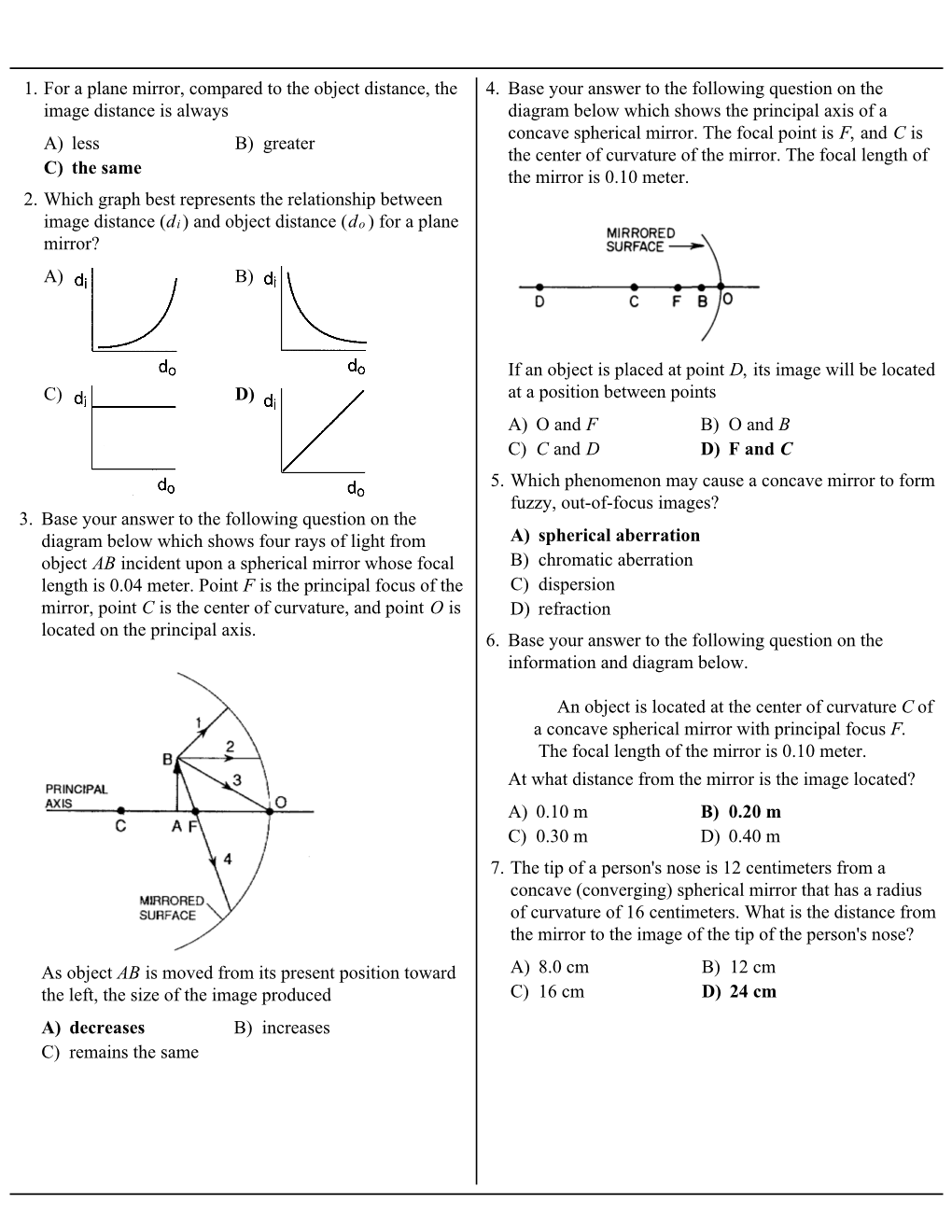 1. for a Plane Mirror, Compared to the Object Distance, the 4