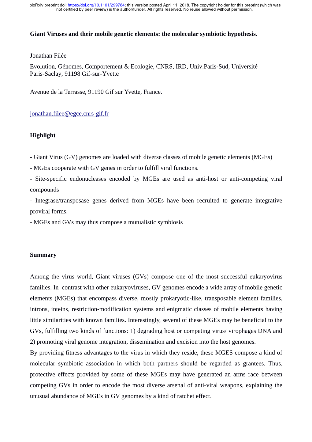 Giant Viruses and Their Mobile Genetic Elements: the Molecular Symbiotic Hypothesis