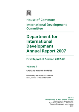 Department for International Development Annual Report 2007