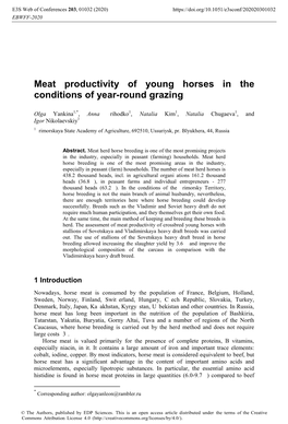 Meat Productivity of Young Horses in the Conditions of Year-Round Grazing