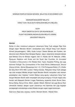Hang Tuah: Raja Duta Kerajaan Melayu Melaka