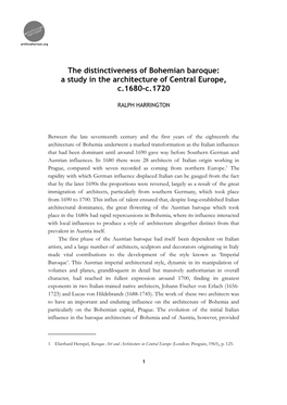 The Distinctiveness of Bohemian Baroque: a Study in the Architecture of Central Europe, C.1680-C.1720