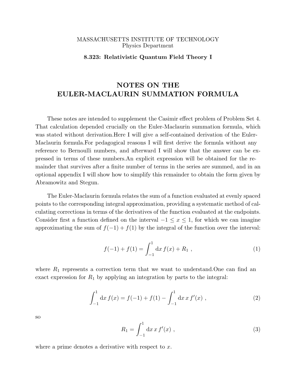 Notes on the Euler-Maclaurin Summation Formula