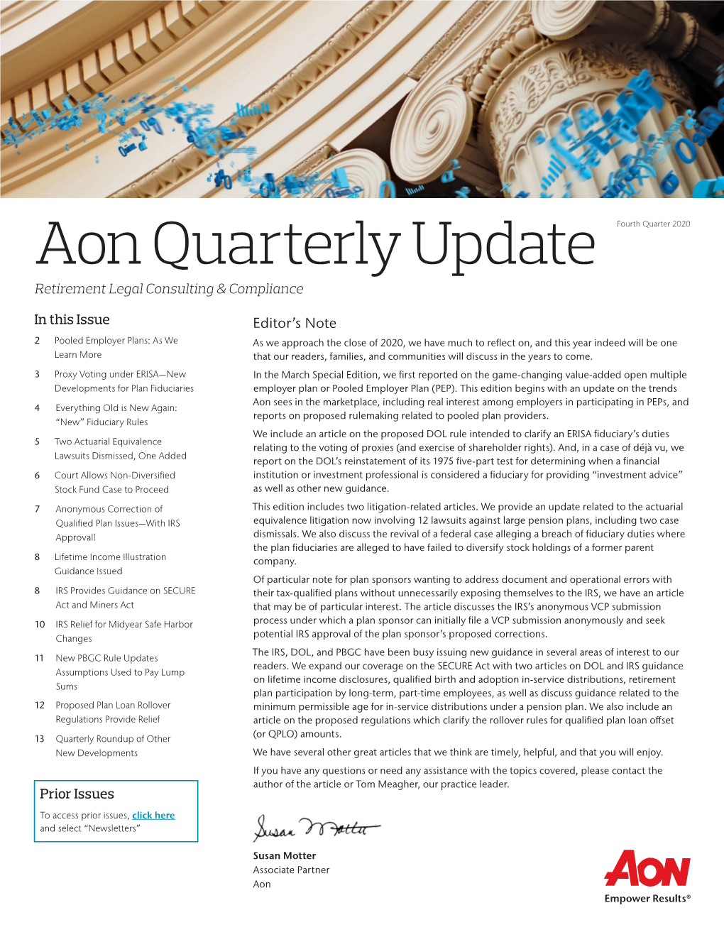 Aon Quarterly Update Fourth Quarter 2020 Retirement Legal Consulting & Compliance