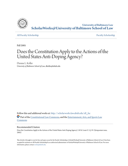 Does the Constitution Apply to the Actions of the United States Anti-Doping Agency? Dionne L