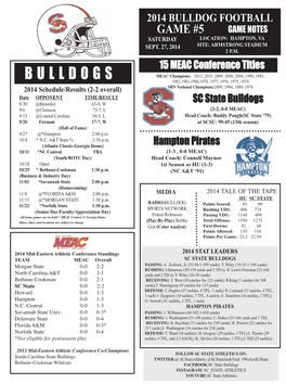 South Carolina State Bulldogs 2014 Numerical Football Roster No