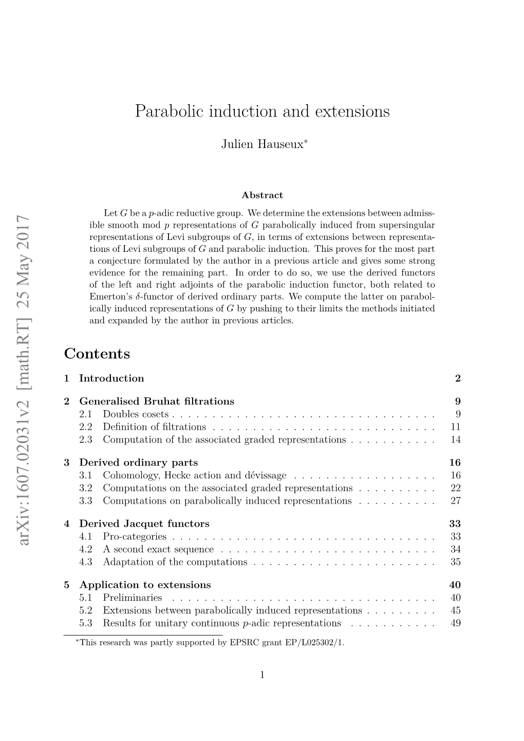 Parabolic Induction and Extensions