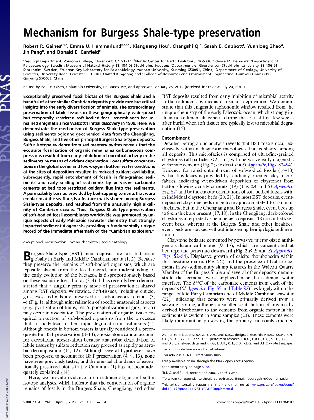 Mechanism For Burgess Shale-Type Preservation - DocsLib