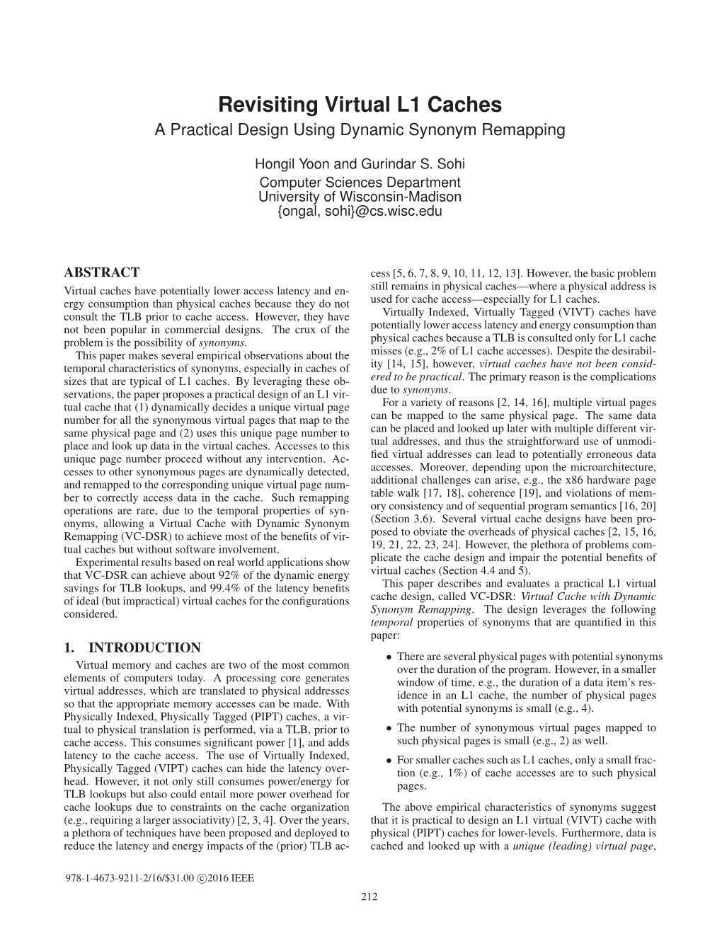 Revisiting Virtual L1 Caches a Practical Design Using Dynamic Synonym Remapping