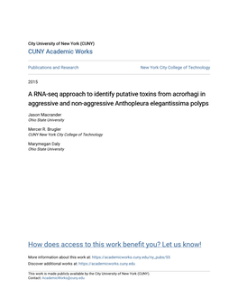 A RNA-Seq Approach to Identify Putative Toxins from Acrorhagi in Aggressive and Non-Aggressive Anthopleura Elegantissima Polyps