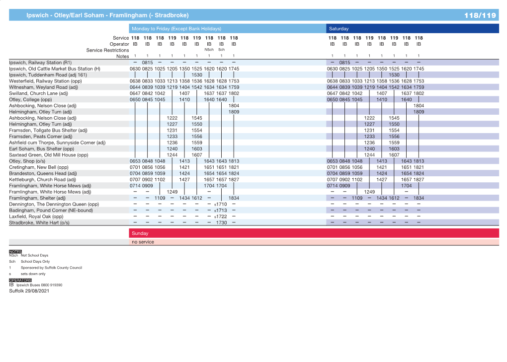 Ipswich - Otley/Earl Soham - Framlingham (- Stradbroke) 118/119