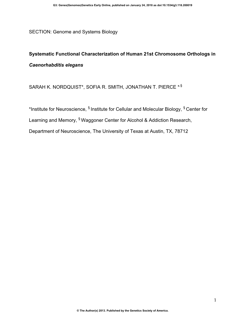 Systematic Functional Characterization of Human 21St Chromosome Orthologs In