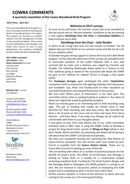 COWRA COMMENTS a Quarterly Newsletter of the Cowra Woodland Birds Program