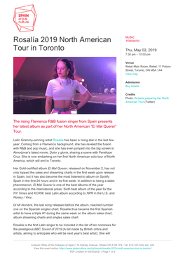 Rosalía 2019 North American Tour in Toronto