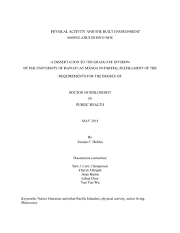 Physical Activity and the Built Environment Among Adults on Oʻahu