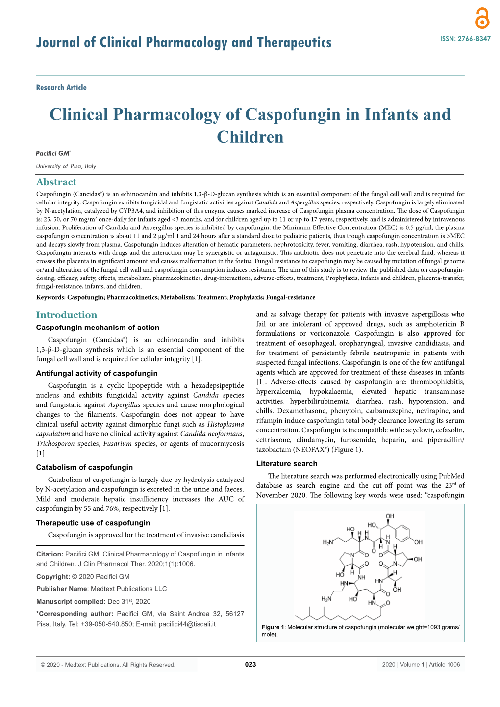 Clinical Pharmacology of Caspofungin in Infants and Children