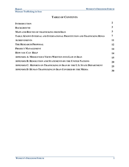 Report Human Trafficking in Iran 1 TABLE of CONTENTS