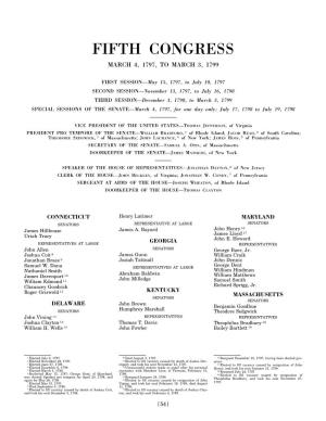 Fifth Congress March 4, 1797, to March 3, 1799