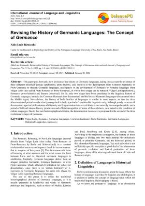 Revising the History of Germanic Languages: the Concept of Germance