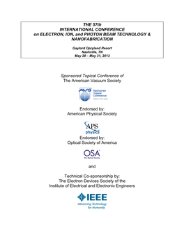 THE 57Th INTERNATIONAL CONFERENCE on ELECTRON, ION, and PHOTON BEAM TECHNOLOGY & NANOFABRICATION