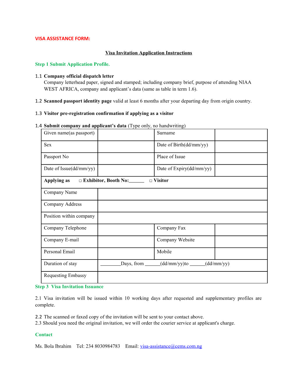 Visa Invitation Application Instructions