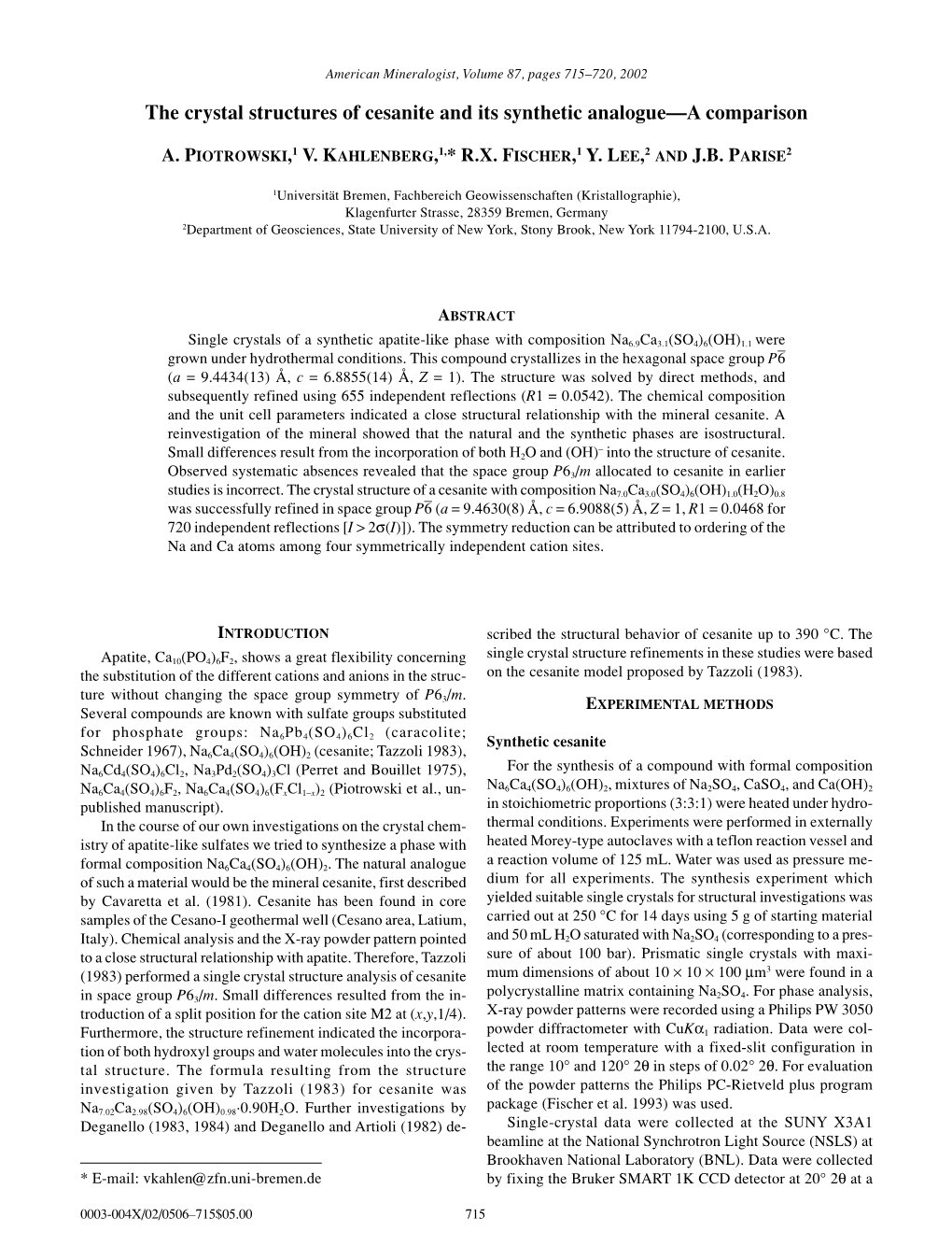 The Crystal Structures of Cesanite and Its Synthetic Analogue—A Comparison