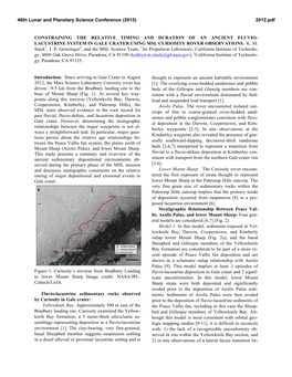 Constraining the Relative Timing and Duration of an Ancient Fluvio- Lacustrine System in Gale Crater Using Msl Curiosity Rover Observations