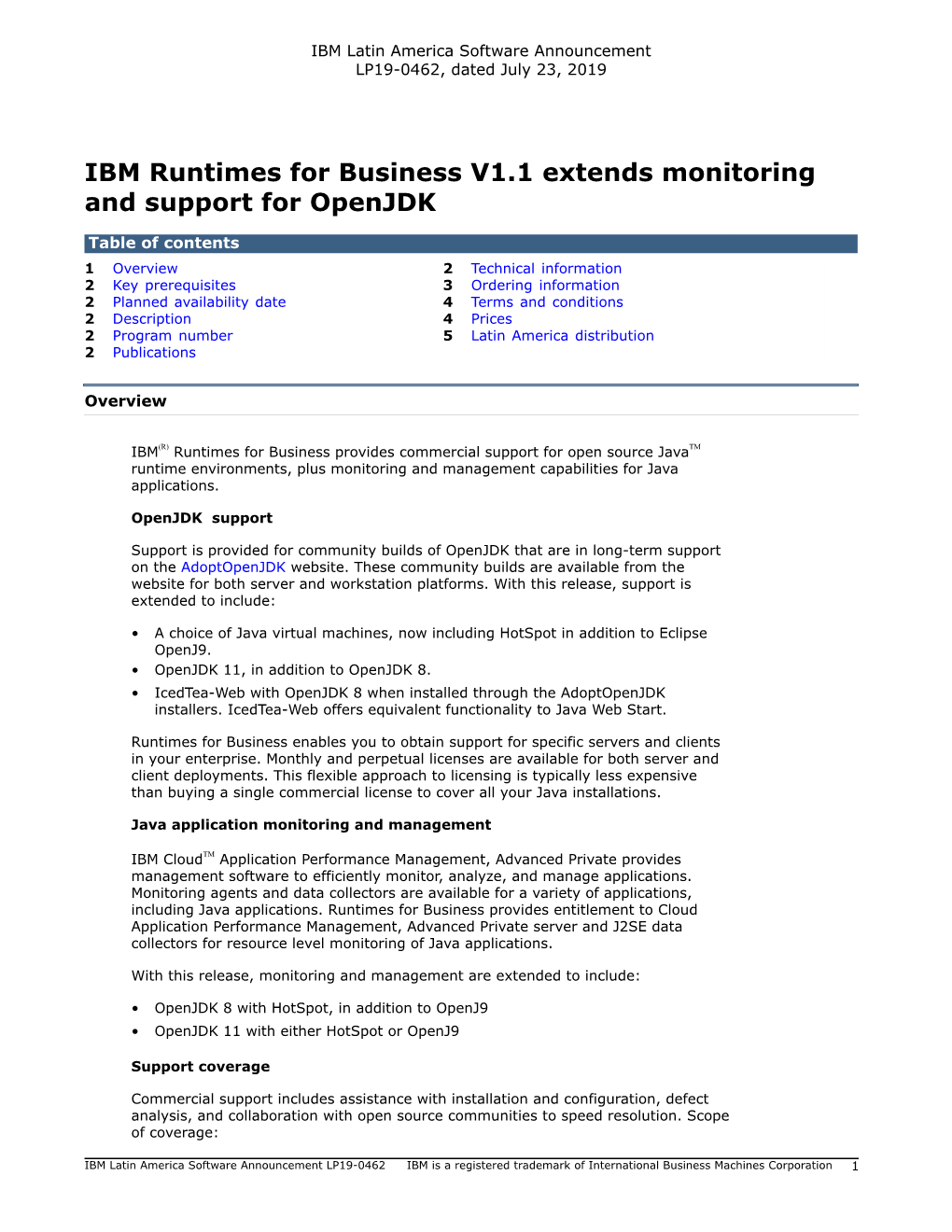 IBM Runtimes for Business V1.1 Extends Monitoring and Support for Openjdk