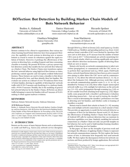 Botection: Bot Detection by Building Markov Chain Models of Bots Network Behavior Bushra A