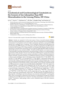 Geochemical and Geochronological Constraints on the Genesis of Ion-Adsorption-Type REE Mineralization in the Lincang Pluton, SW China