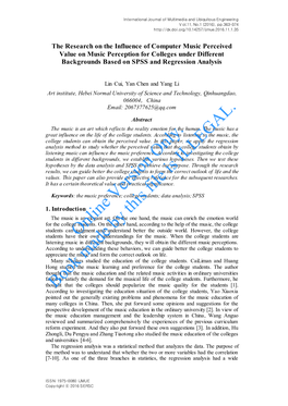 The Research on the Influence of Computer Music Perceived Value on Music Perception for Colleges Under Different Backgrounds Based on SPSS and Regression Analysis