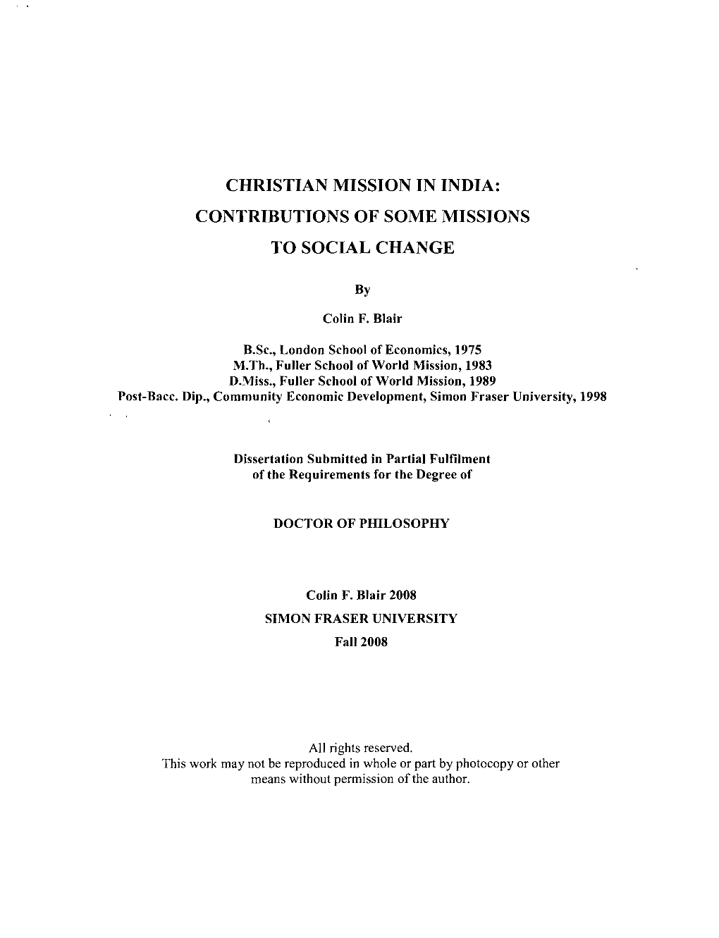 Christian Mission in India: Contributions of Some Missions to Social Change