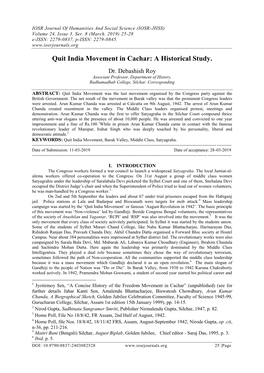 Quit India Movement in Cachar: a Historical Study