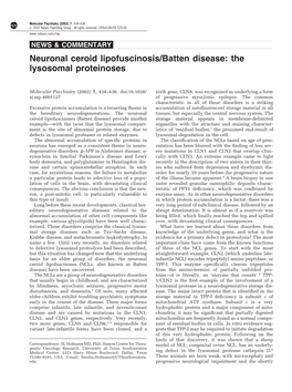 Neuronal Ceroid Lipofuscinosis/Batten Disease: the Lysosomal Proteinoses