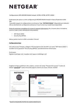 Configurazione APN AIRCARD Mobile Hotspot: AC785, AC790, AC797, AC810