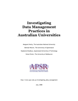 Investigating Data Management Practices in Australian Universities