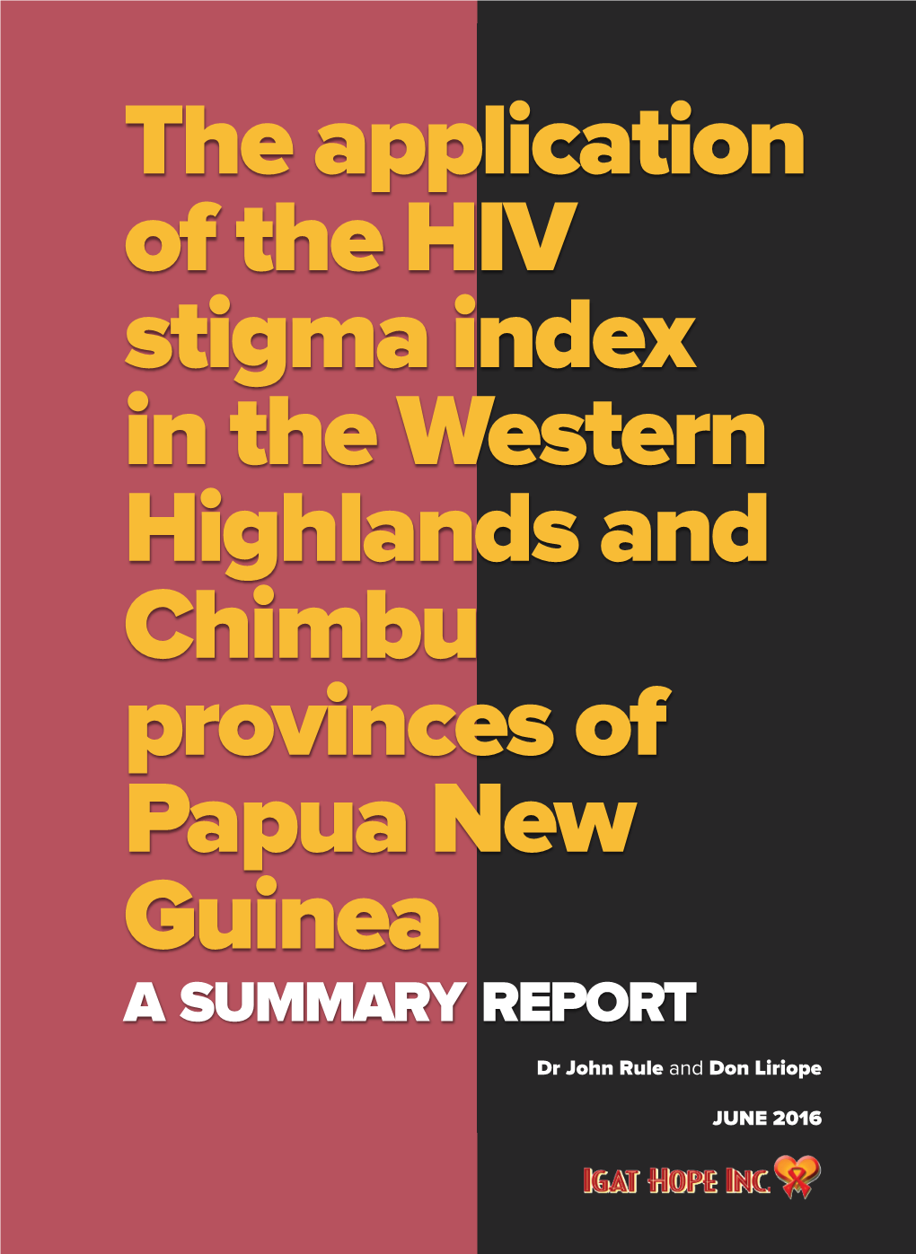 The Application of the HIV Stigma Index in the Western Highlands and Chimbu Provinces of Papua New Guinea a Summary Report